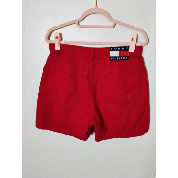 Vintage 90s Tommy Hilfiger Red Denim High Waist Shorts Size 12 EUC‎ - Picture 2 of 6
